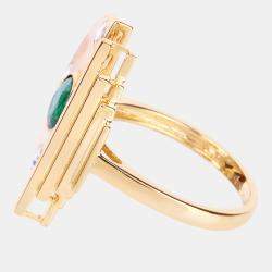 Pre Owned 0.98 cts Emerald and Diamond 14K Yellow Gold Promise Ring US Size 7