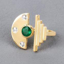 Pre Owned 0.98 cts Emerald and Diamond 14K Yellow Gold Promise Ring US Size 7