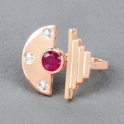 Pre Owned 0.95 cts Ruby and Diamond 14K Rose Gold Promise Ring US Size 6.50