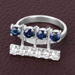 Pre Owned 1.34 cts Blue Sapphire and Diamond 14K White Gold Bar Ring US Size 7