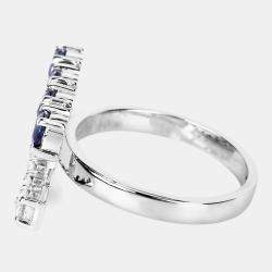 Pre Owned 1.34 cts Blue Sapphire and Diamond 14K White Gold Bar Ring US Size 7