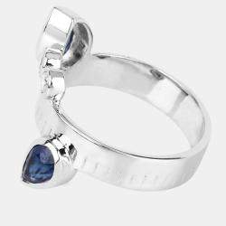 Pre Owned 1.63 cts Blue Sapphire and Diamond 14K White Gold Bypass Ring US Size 7