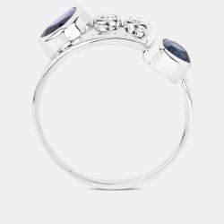 Pre Owned 1.63 cts Blue Sapphire and Diamond 14K White Gold Bypass Ring US Size 7