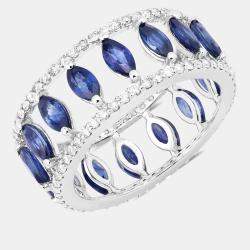 Pre Owned 2.89 cts Blue Sapphire and Diamond 14K White Gold Eternity Band Ring US Size 7