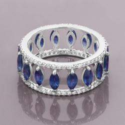 Pre Owned 2.89 cts Blue Sapphire and Diamond 14K White Gold Eternity Band Ring US Size 7