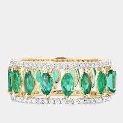 Pre Owned 2.15 cts Emerald and Diamond 14K Yellow Gold Eternity Band Ring US Size 7