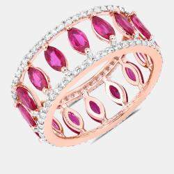 Pre Owned 2.08 cts Ruby and Diamond 14K Rose Gold Eternity Band Ring US Size 7