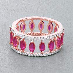 Pre Owned 2.08 cts Ruby and Diamond 14K Rose Gold Eternity Band Ring US Size 7