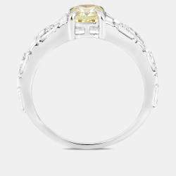 Pre Owned 1.00 cts Yellow Diamond and White Diamond 14K White Gold Bridal Ring US Size 7