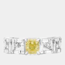 Pre Owned 1.00 cts Yellow Diamond and White Diamond 14K White Gold Bridal Ring US Size 7