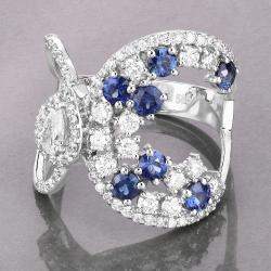 Pre Owned خاتم إنفينيتي من ياقوت أزرق وماس وزن 0.87 قيراط من الذهب الأبيض عيار 14 بحجم 7 US
