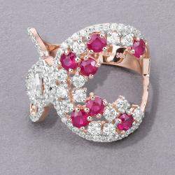 مملوكة مسبقًا 0.89 cts Ruby and Diamond 14K Rose Gold Infinity Ring US Size 7