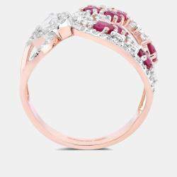 مملوكة مسبقًا 0.89 cts Ruby and Diamond 14K Rose Gold Infinity Ring US Size 7