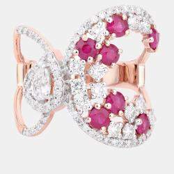 مملوكة مسبقًا 0.89 cts Ruby and Diamond 14K Rose Gold Infinity Ring US Size 7