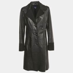 Pre Owned Kenzo Jeans Black Leather and Cotton Trim Coat M