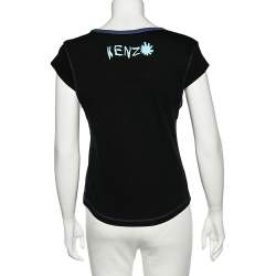 Pre Owned Kenzo Jeans Midnight Blue Embroidered Cotton Knit Scoop Neck T-Shirt XL