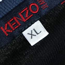 Pre Owned Kenzo Jeans Midnight Blue Embroidered Cotton Knit Scoop Neck T-Shirt XL