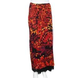 Pre Owned Kenzo Jeans Orange Printed Jersey Skirt L