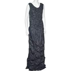 Kenzo Jeans Navy Blue Textured Lightweight Denim Maxi Dress M