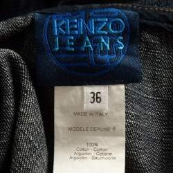 Pre Owned Kenzo Jeans Navy Blue Studded Denim Flared Maxi Skirt S