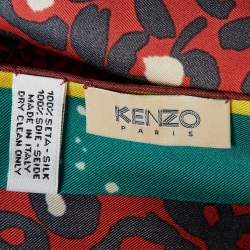 Kenzo Red Leopard Print Silk Scarf