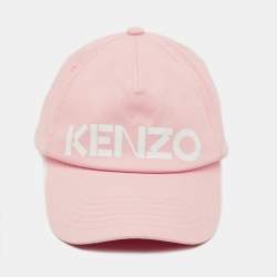 Pre Owned Kenzo Pink Logo Flock Print Cotton Baseball Cap One Size