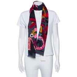 Pre Owned Kenzo Multicolor Printed Wool Angora Blend Scarf