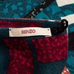 Kenzo Multicolor Logo Print Wool Blend Scarf