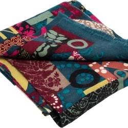 Kenzo Multicolor Logo Print Wool Blend Scarf