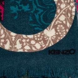 Kenzo Multicolor Logo Print Wool Blend Scarf