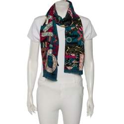 Kenzo Multicolor Logo Print Wool Blend Scarf