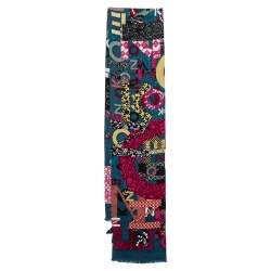 Kenzo Multicolor Logo Print Wool Blend Scarf