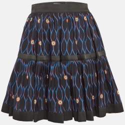 Kenzo X H&M Black Printed Silk Pleated Mini Skirt S