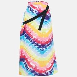 Kenzo Multicolor Tie-Dye Print Satin Belted Midi Skirt S