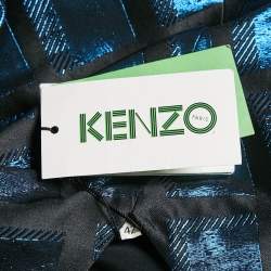 Kenzo Metallic Blue/Black Square Jacquard V-Neck Shift Dress L