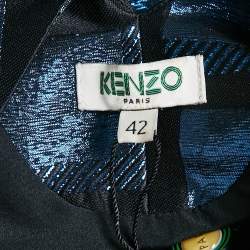 Kenzo Metallic Blue/Black Square Jacquard V-Neck Shift Dress L