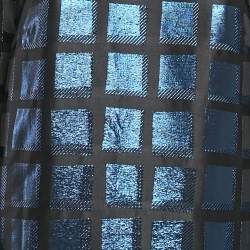 Kenzo Metallic Blue/Black Square Jacquard V-Neck Shift Dress L