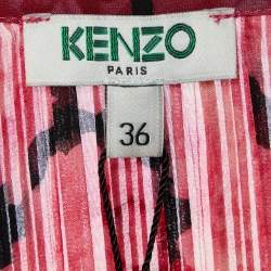 Kenzo Dark Pink Printed Plisse Soft Flared Dress S