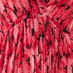 Kenzo Dark Pink Printed Plisse Soft Flared Dress S