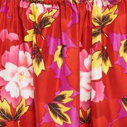 Kenzo Red Floral Print Silk High-Low Midi Skirt M