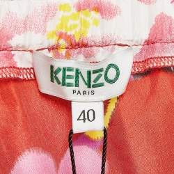 Kenzo Red Floral Print Silk High-Low Midi Skirt M