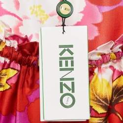 Kenzo Red Floral Print Silk High-Low Midi Skirt M