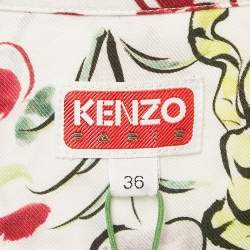 Kenzo White Printed Viscose Button Front Belted Dress S