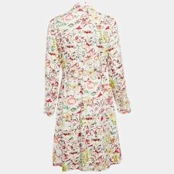 Kenzo White Printed Viscose Button Front Belted Dress S
