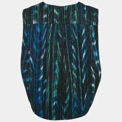 Pre Owned Kenzo Black/Multicolor Textured Synthetic Round Neck Sleeveless Top M