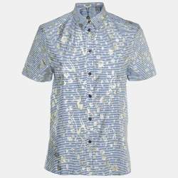 Kenzo Blue/White Metallic Print Cotton Short Sleeve Shirt S
