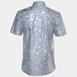 Kenzo Blue/White Metallic Print Cotton Short Sleeve Shirt S