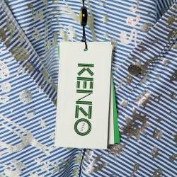 Kenzo Blue/White Metallic Print Cotton Short Sleeve Shirt S
