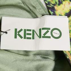Kenzo Green Abstract Crepe Cut-Out Neck Detail Mini Dress S