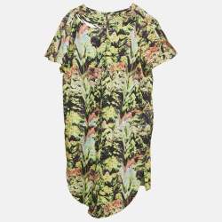 Kenzo Green Abstract Crepe Cut-Out Neck Detail Mini Dress S